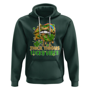 Funny St. Patricks Day Women Hoodie Thick Thighs Lucky Vibes Leopard Biting Lips TS02 Dark Forest Green Printyourwear