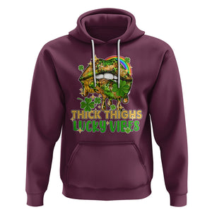 Funny St. Patricks Day Women Hoodie Thick Thighs Lucky Vibes Leopard Biting Lips TS02 Maroon Printyourwear