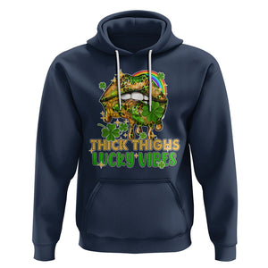 Funny St. Patricks Day Women Hoodie Thick Thighs Lucky Vibes Leopard Biting Lips TS02 Navy Printyourwear