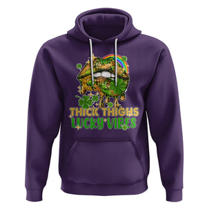 Funny St. Patricks Day Women Hoodie Thick Thighs Lucky Vibes Leopard Biting Lips TS02 Purple Printyourwear