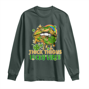 Funny St Patricks Day Women Long Sleeve Shirt Thick Thighs Lucky Vibes Leopard Biting Lips TS02 Dark Forest Green Print Your Wear