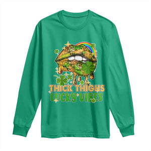 Funny St Patricks Day Women Long Sleeve Shirt Thick Thighs Lucky Vibes Leopard Biting Lips TS02 Irish Green Print Your Wear