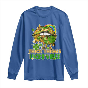 Funny St Patricks Day Women Long Sleeve Shirt Thick Thighs Lucky Vibes Leopard Biting Lips TS02 Royal Blue Print Your Wear