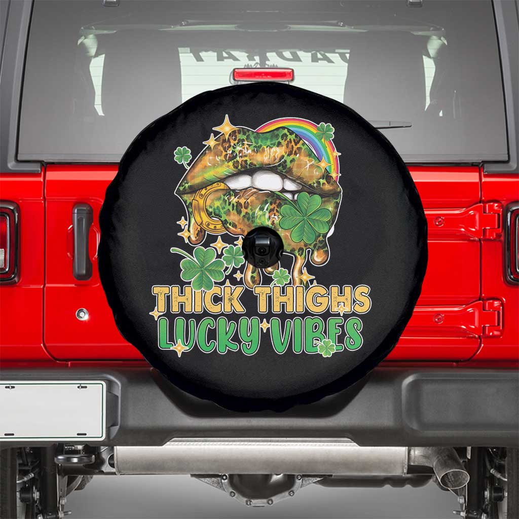 Funny St Patricks Day Women Spare Tire Cover Thick Thighs Lucky Vibes Leopard Biting Lips TS02 Black Print Your Wear