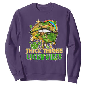 Funny St. Patricks Day Women Sweatshirt Thick Thighs Lucky Vibes Leopard Biting Lips TS02 Purple Printyourwear
