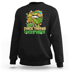 Funny St. Patricks Day Women Sweatshirt Thick Thighs Lucky Vibes Leopard Biting Lips TS02 Black Printyourwear