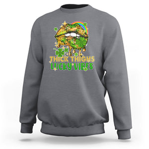 Funny St. Patricks Day Women Sweatshirt Thick Thighs Lucky Vibes Leopard Biting Lips TS02 Charcoal Printyourwear