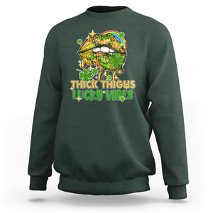 Funny St. Patricks Day Women Sweatshirt Thick Thighs Lucky Vibes Leopard Biting Lips TS02 Dark Forest Green Printyourwear