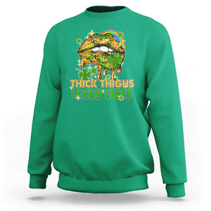 Funny St. Patricks Day Women Sweatshirt Thick Thighs Lucky Vibes Leopard Biting Lips TS02 Irish Green Printyourwear