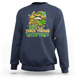 Funny St. Patricks Day Women Sweatshirt Thick Thighs Lucky Vibes Leopard Biting Lips TS02 Navy Printyourwear