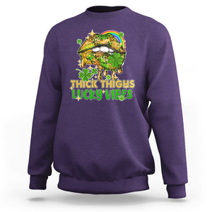 Funny St. Patricks Day Women Sweatshirt Thick Thighs Lucky Vibes Leopard Biting Lips TS02 Purple Printyourwear