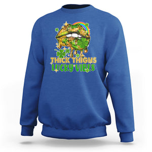 Funny St. Patricks Day Women Sweatshirt Thick Thighs Lucky Vibes Leopard Biting Lips TS02 Royal Blue Printyourwear