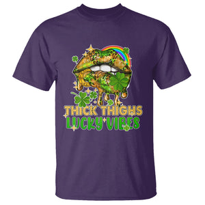 Funny St. Patricks Day Women T Shirt Thick Thighs Lucky Vibes Leopard Biting Lips TS02 Purple Printyourwear