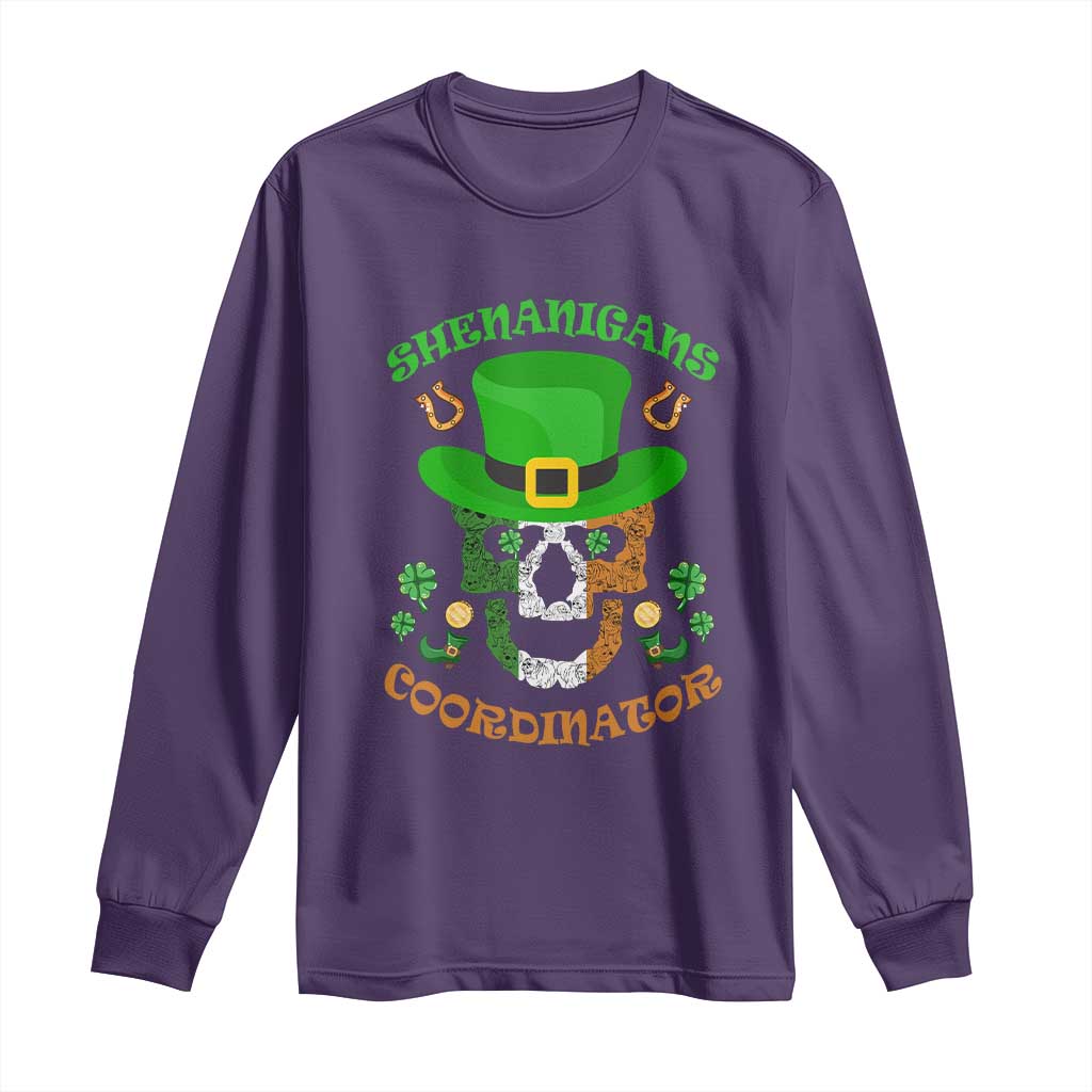 Irish Skull Long Sleeve Shirt Shenanigans Coordinator St Patrick's Day TS02 Purple Print Your Wear