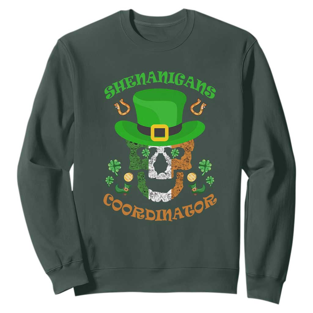 Bull Dog Skull Sweatshirt Shenanigans Coordinator St Patrick's Day TS02 Dark Forest Green Printyourwear