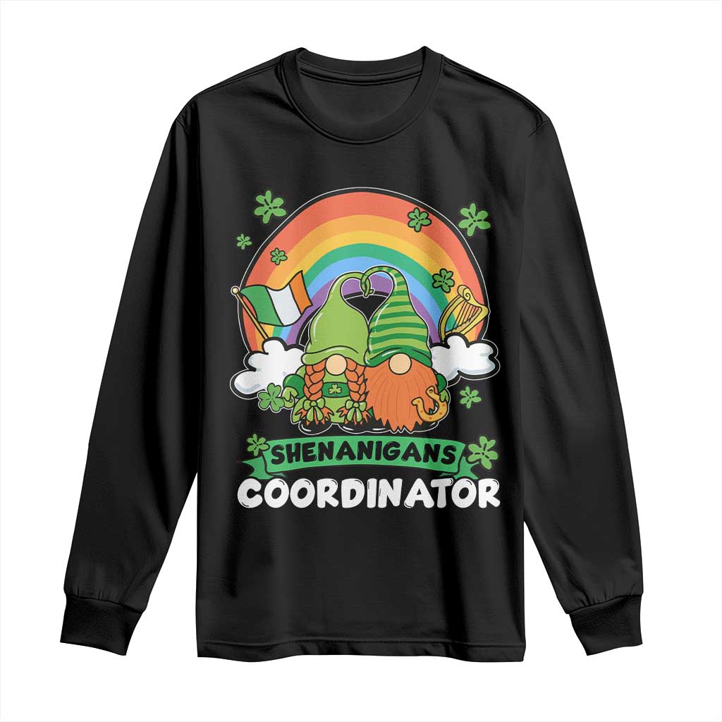 Cute St Patricks Day Long Sleeve Shirt Shenanigans Coordinator Gnomes Rainbow TS02 Black Print Your Wear