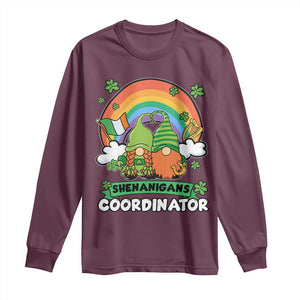 Cute St Patricks Day Long Sleeve Shirt Shenanigans Coordinator Gnomes Rainbow TS02 Maroon Print Your Wear