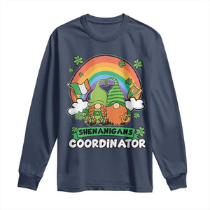 Cute St Patricks Day Long Sleeve Shirt Shenanigans Coordinator Gnomes Rainbow TS02 Navy Print Your Wear