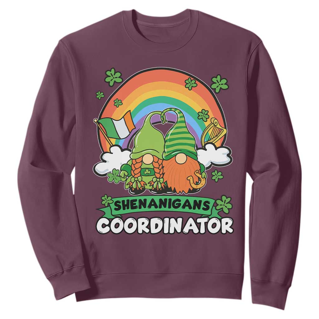 Cute St. Patricks Day Sweatshirt Shenanigans Coordinator Gnomes Rainbow TS02 Maroon Printyourwear