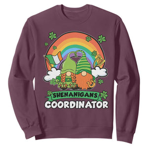 Cute St. Patricks Day Sweatshirt Shenanigans Coordinator Gnomes Rainbow TS02 Maroon Printyourwear