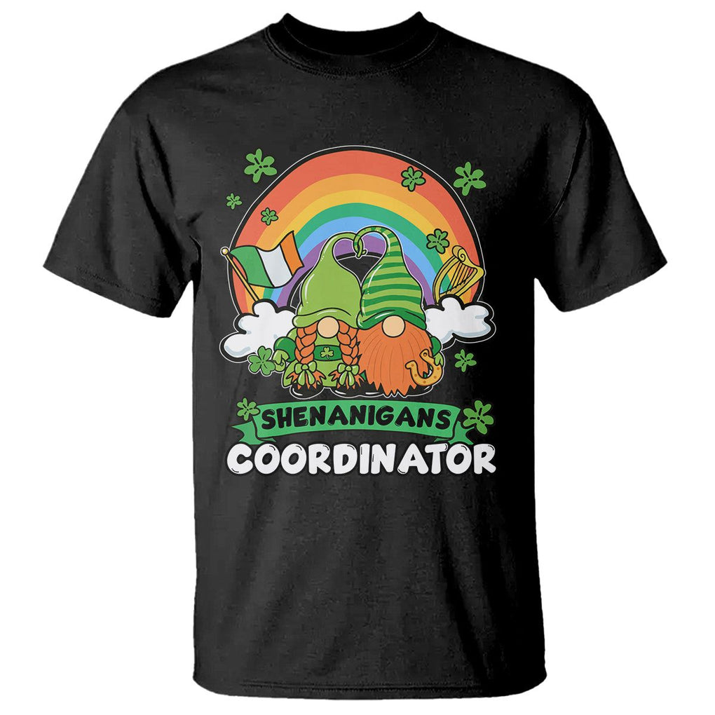 Cute St. Patricks Day T Shirt Shenanigans Coordinator Gnomes Rainbow TS02 Black Printyourwear