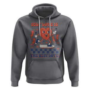 Self Love Hoodie Self-love is The Best Love Retro Groovy Heart Valentine's Day TS02 Charcoal Printyourwear