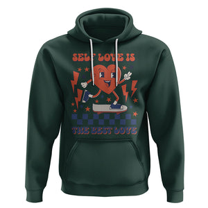 Self Love Hoodie Self-love is The Best Love Retro Groovy Heart Valentine's Day TS02 Dark Forest Green Printyourwear