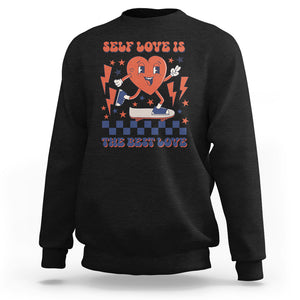 Self Love Sweatshirt Self-love is The Best Love Retro Groovy Heart Valentine's Day TS02 Black Printyourwear