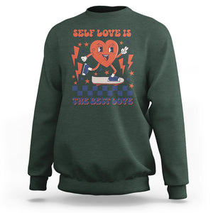 Self Love Sweatshirt Self-love is The Best Love Retro Groovy Heart Valentine's Day TS02 Dark Forest Green Printyourwear