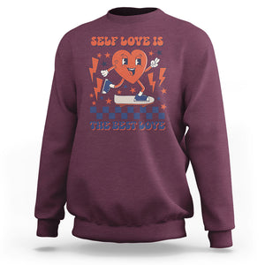 Self Love Sweatshirt Self-love is The Best Love Retro Groovy Heart Valentine's Day TS02 Maroon Printyourwear