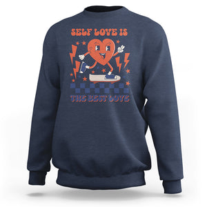 Self Love Sweatshirt Self-love is The Best Love Retro Groovy Heart Valentine's Day TS02 Navy Printyourwear