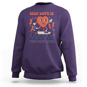 Self Love Sweatshirt Self-love is The Best Love Retro Groovy Heart Valentine's Day TS02 Purple Printyourwear