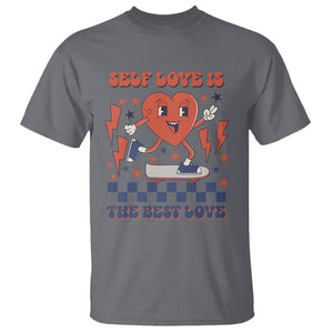 Self Love T Shirt Self-love is The Best Love Retro Groovy Heart Valentine's Day TS02 Charcoal Printyourwear