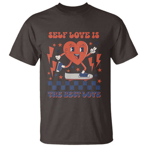 Self Love T Shirt Self-love is The Best Love Retro Groovy Heart Valentine's Day TS02 Dark Chocolate Printyourwear