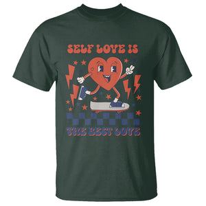 Self Love T Shirt Self-love is The Best Love Retro Groovy Heart Valentine's Day TS02 Dark Forest Green Printyourwear