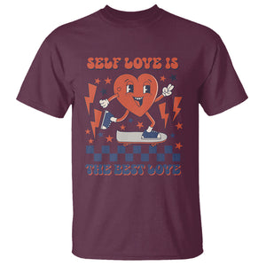 Self Love T Shirt Self-love is The Best Love Retro Groovy Heart Valentine's Day TS02 Maroon Printyourwear