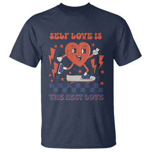 Self Love T Shirt Self-love is The Best Love Retro Groovy Heart Valentine's Day TS02 Navy Printyourwear