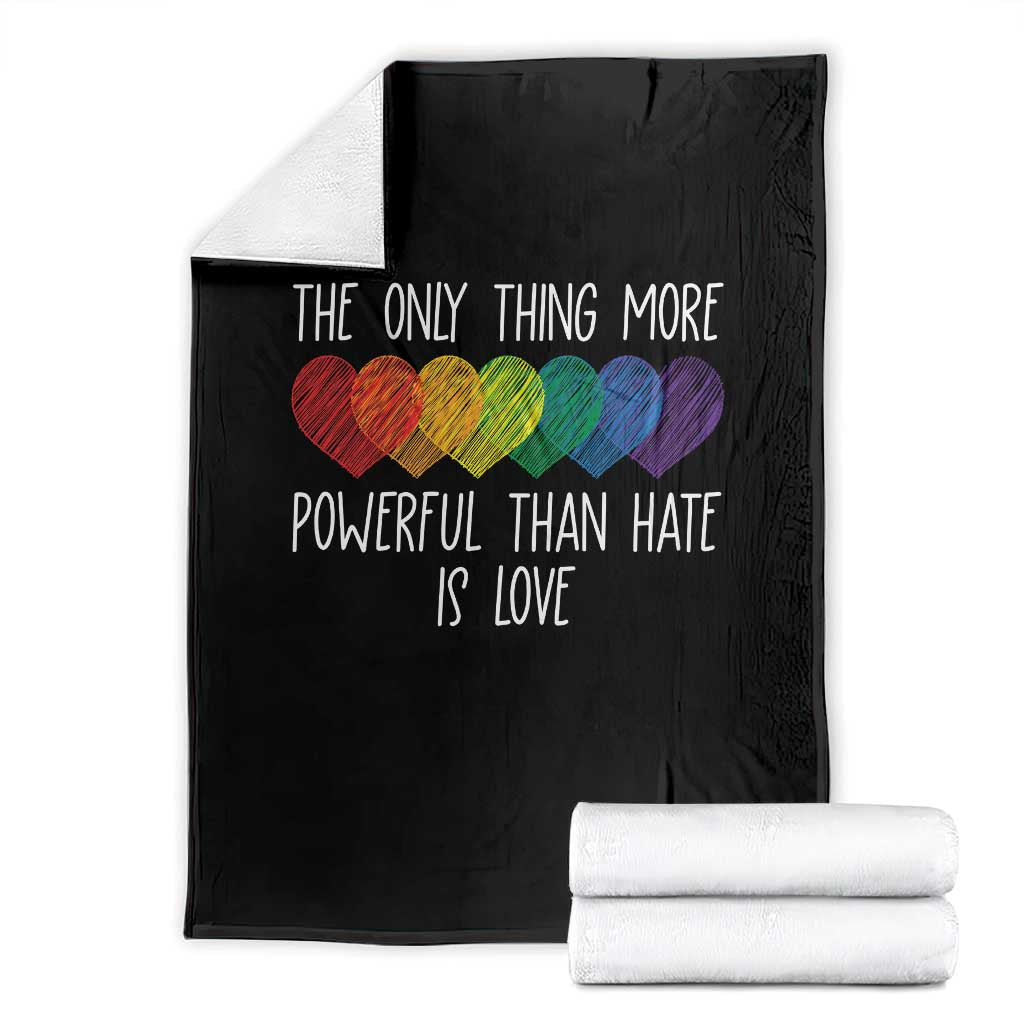 The Only Thing More Powerful Than Hate Is Love Throw Blanket Rainbow Hearts Pride Unity Bunny Inspirational Quote TS02 Black Print Your Wear