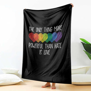 The Only Thing More Powerful Than Hate Is Love Throw Blanket Rainbow Hearts Pride Unity Bunny Inspirational Quote TS02 Print Your Wear