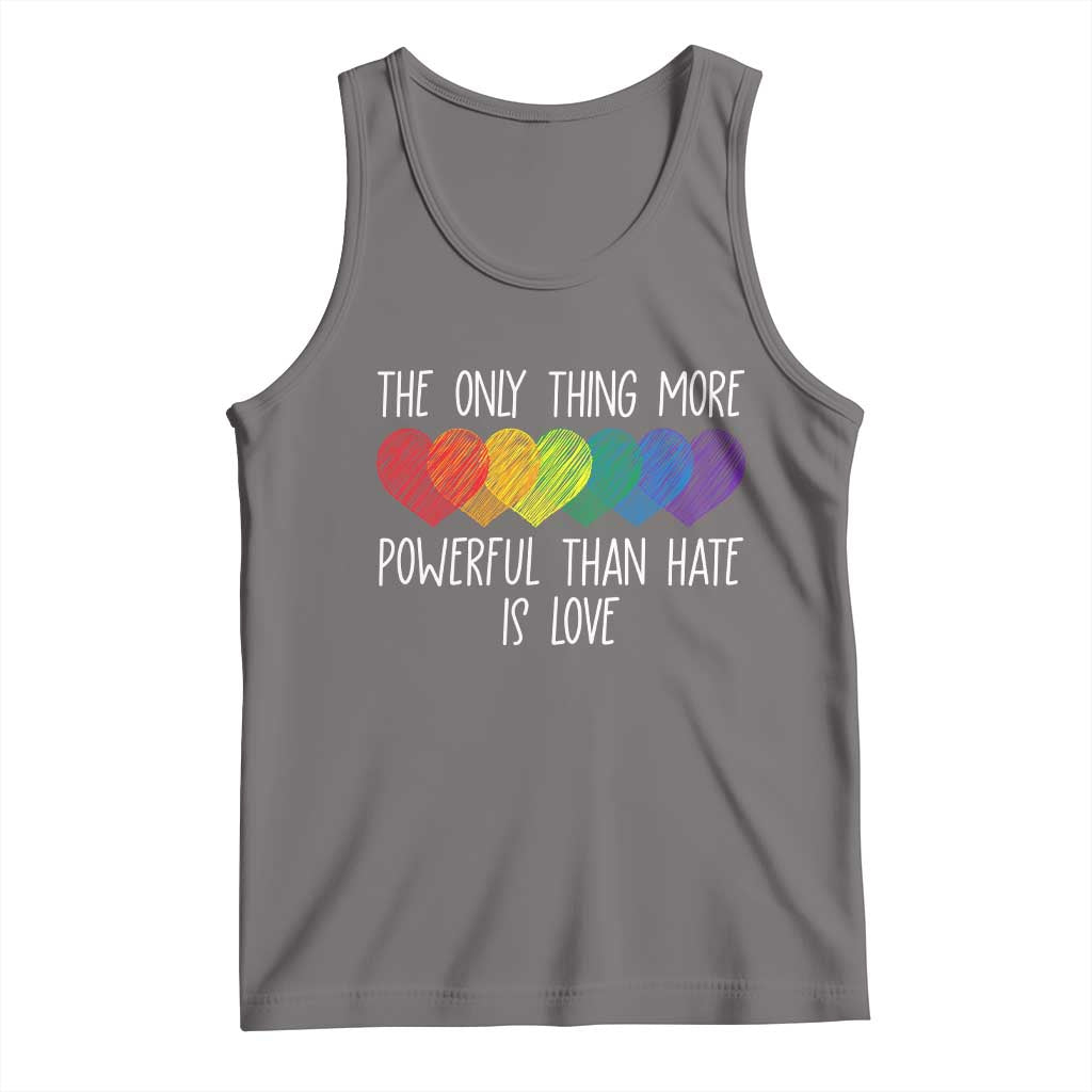 The Only Thing More Powerful Than Hate Is Love Tank Top Rainbow Hearts Pride Unity Bunny Inspirational Quote TS02 Deep Heather Print Your Wear