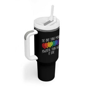 The Only Thing More Powerful Than Hate Is Love Tumbler With Handle Rainbow Hearts Pride Unity Bunny Inspirational Quote TS02 Print Your Wear