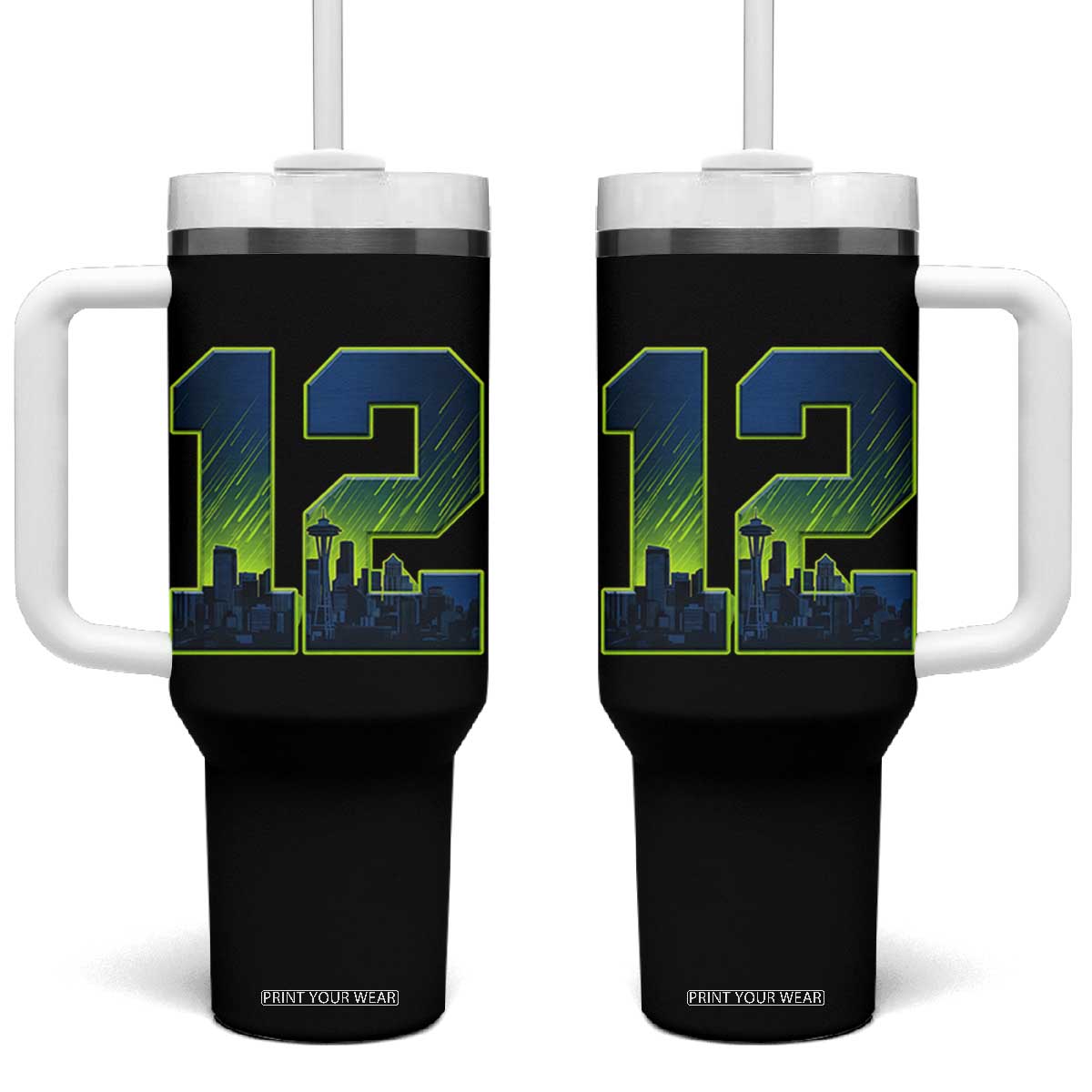 Seattle Skyline Number 12 Graphic Tumbler With Handle Pacific Northwest Emerald City Sports Fan Pride TS02 One Size: 40 oz Black Print Your Wear