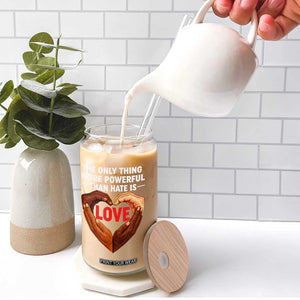The Only Thing More Powerful Than Hate Is Love Glass Can Heart in Hands Unity Bunny Inspirational Quote TS02 Print Your Wear
