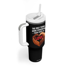 The Only Thing More Powerful Than Hate Is Love Tumbler With Handle Heart in Hands Unity Bunny Inspirational Quote TS02 Print Your Wear