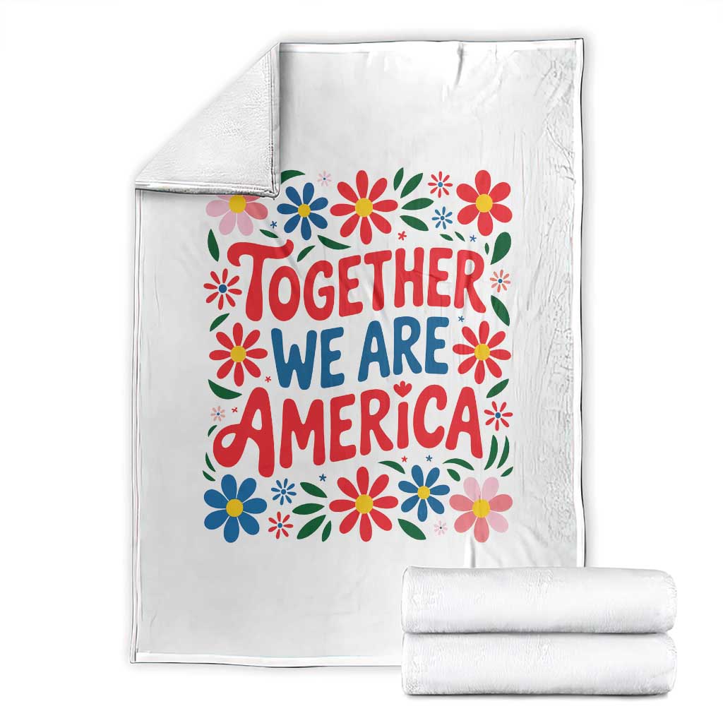 Together We Are America Floral Patriotic Throw Blanket Retro Red White and Blue Bunny Inspirational Quote TS02 White Print Your Wear