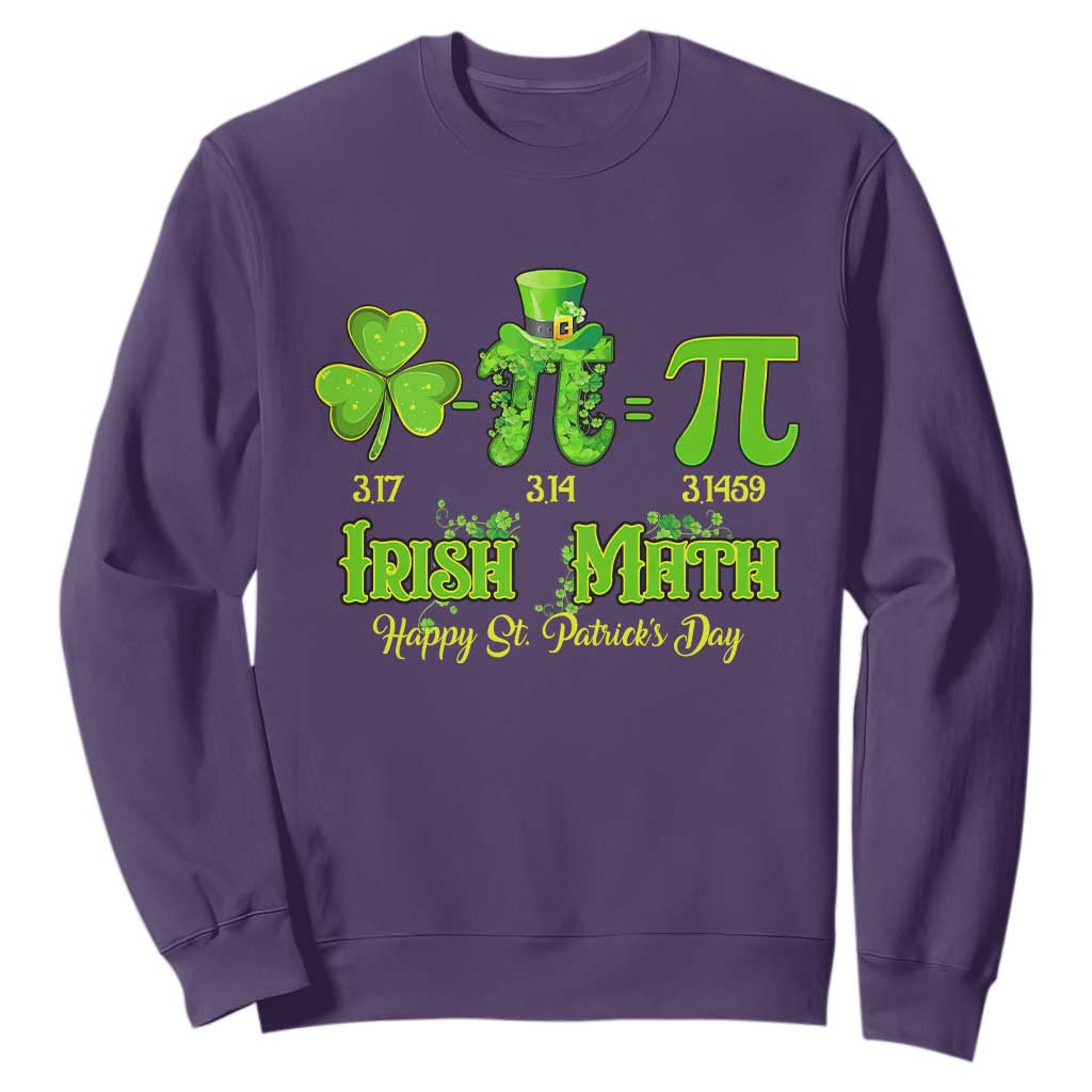 Funny Teacher St Patricks Day Sweatshirt Irish Math 3.14 Pi Shamrock Teacher Happy Day TS02 Purple Print Your Wear