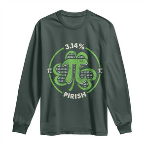 Funny Teacher St Patricks Day Long Sleeve Shirt Pi Day 3.14 Irish Funny Pirish Math Number Pi TS02 Dark Forest Green Print Your Wear