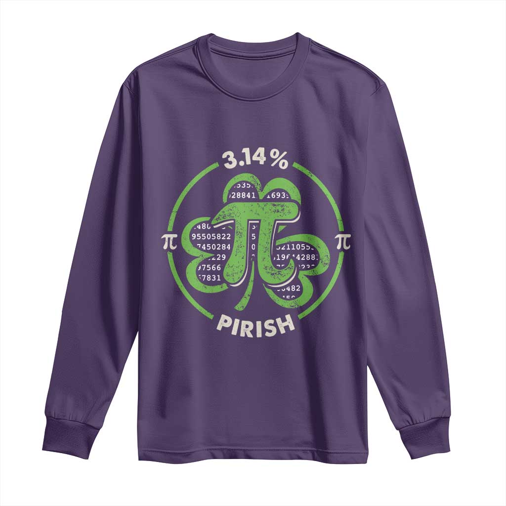 Funny Teacher St Patricks Day Long Sleeve Shirt Pi Day 3.14 Irish Funny Pirish Math Number Pi TS02 Purple Print Your Wear