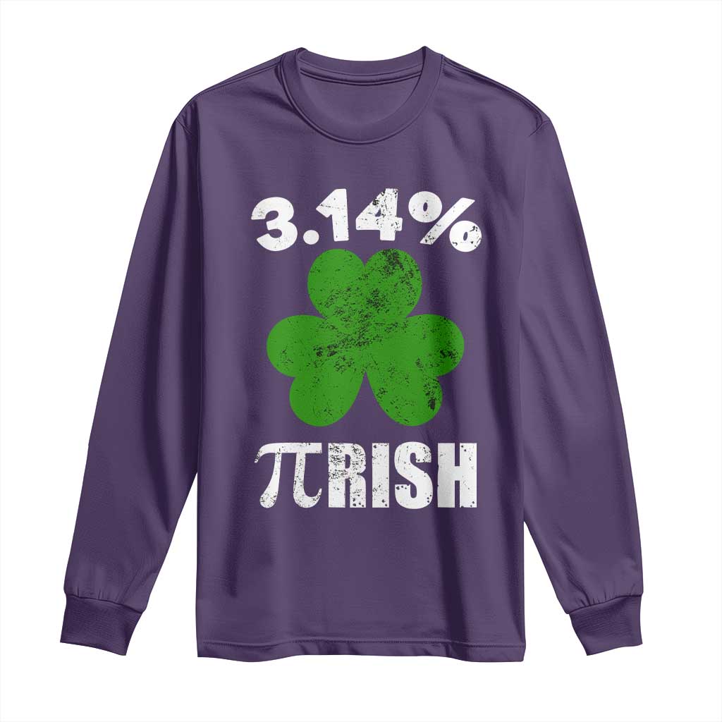 Funny Number Pi St Patricks Day Long Sleeve Shirt 3.14% Pi-rish Irish Funny Math Pi Day Shamrock TS02 Purple Print Your Wear