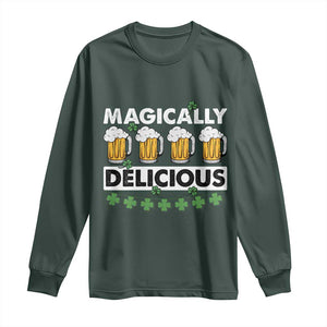 Funny St Patricks Day Drinking Long Sleeve Shirt Magically Delicious Beers Lovers TS02 Dark Forest Green Print Your Wear